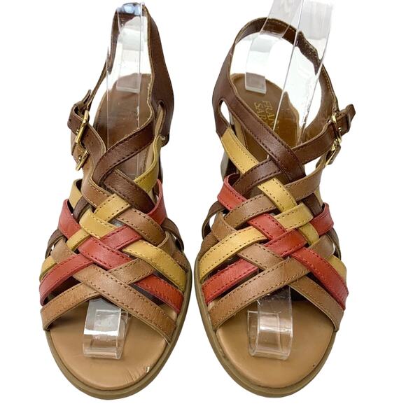 Franco Sarto Leather Beverly Tan Orange Block Heel Sandals Women's Size 7 - Picture 1 of 9